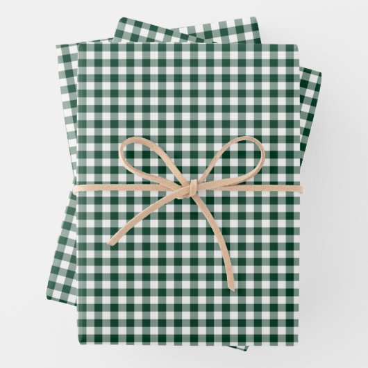 Donker Forest Green Gingham Check Patroon Inpakpapier Vel (In situ)