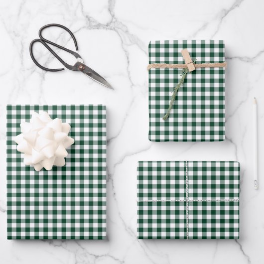 Donker Forest Green Gingham Check Patroon Inpakpapier Vel (Voorkant)