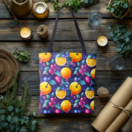 Donker Fruitpatroon – Levendig Citrus en Bes Tote Bag