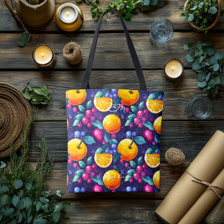 Donker Fruitpatroon – Levendig Citrus en Bes Tote Bag