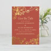 Donker gebrande Sinaasappel gouden wervelingen fot Save The Date (Staand voorkant)