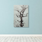 Donker gedraaide verweerde boom op Blue Lake Canvas Afdruk (Insitu (Houten vloer))