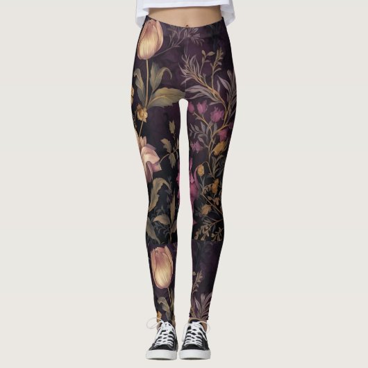 Donker gekleurd bloemenpatroon ontwerp leggings (Voorkant)