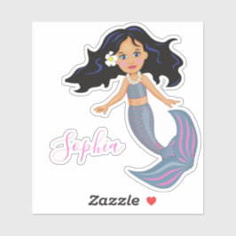 Donker gelaatste zeemeermin roze klauw persoonlijk sticker