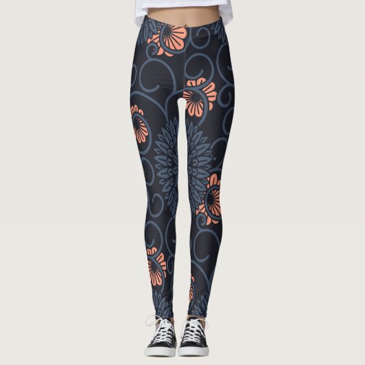Donker geornamenteerde cirkels naadloos leggings (Voorkant)