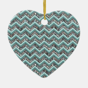 Donker gesneden glas en Blauwgroen zigzag Keramisch Ornament