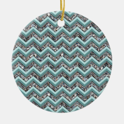 Donker gesneden glas en Blauwgroen zigzag Keramisch Ornament (Voorkant)