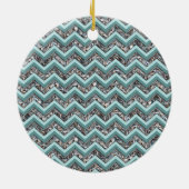 Donker gesneden glas en Blauwgroen zigzag Keramisch Ornament (Achterkant)