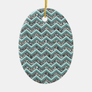 Donker gesneden glas en Blauwgroen zigzag Keramisch Ornament