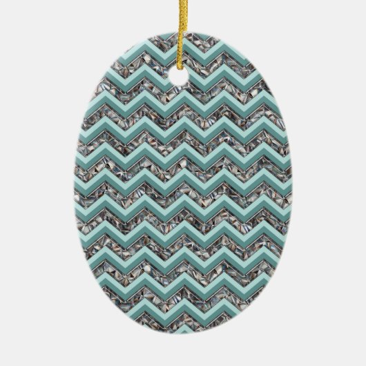 Donker gesneden glas en Blauwgroen zigzag Keramisch Ornament (Voorkant)