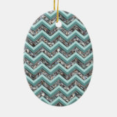 Donker gesneden glas en Blauwgroen zigzag Keramisch Ornament (Achterkant)