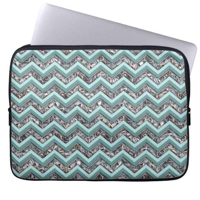 Donker gesneden glas en Blauwgroen zigzag Laptop Sleeve (Voorkant)