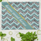 Donker gesneden glas en Blauwgroen zigzag Theedoek (Gevouwen)