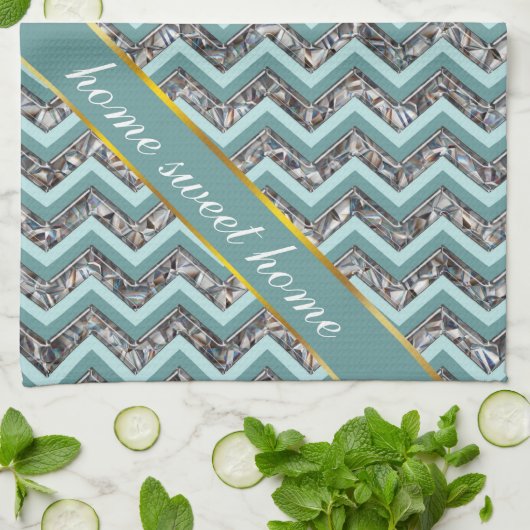 Donker gesneden glas en Blauwgroen zigzag Theedoek (Gevouwen)