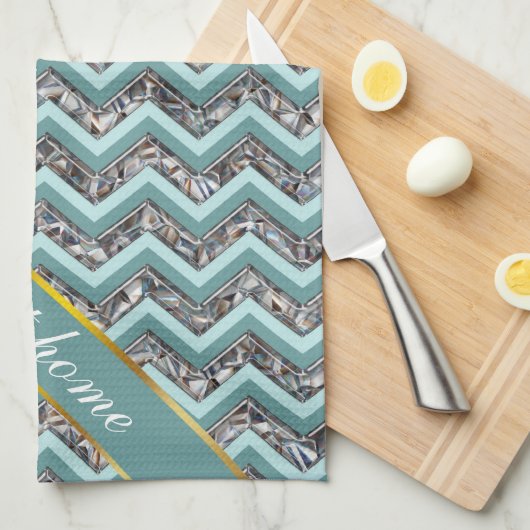 Donker gesneden glas en Blauwgroen zigzag Theedoek (Quarter Fold)