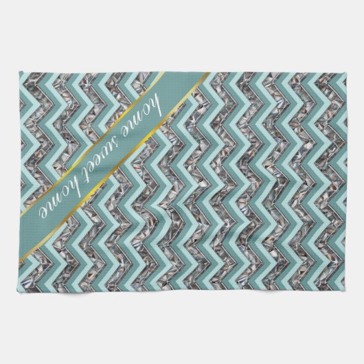 Donker gesneden glas en Blauwgroen zigzag Theedoek (Horizontaal)