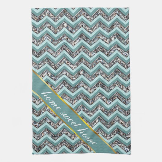 Donker gesneden glas en Blauwgroen zigzag Theedoek (Verticaal)