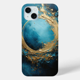 Donker Getijden Abstract Oceanisch Blauw & Goud iPhone 15 Mini Hoesje