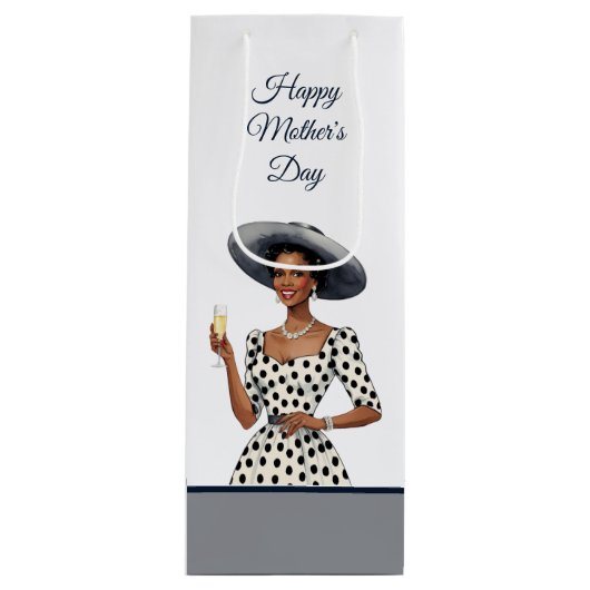 Donker getinte dame in  jurken geschenktas wijn cadeautas (Voorkant)