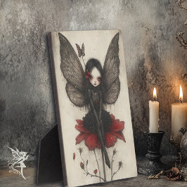  donker gezicht zittend op een rode bloem fotoplaat