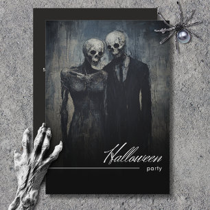 Donker Ghoulish Paar Zwart & Wit Halloween Party Kaart