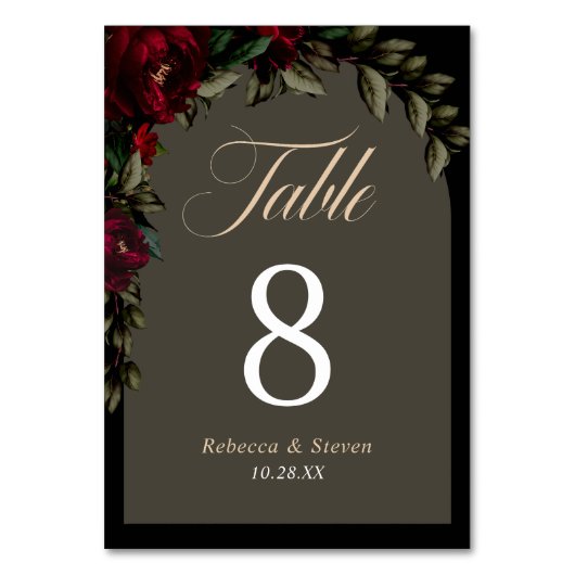 Donker gothic rood groen bloemenmoody bruiloft kaart (Achterkant)