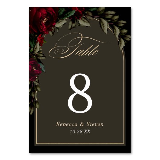 Donker gothic rood groen bloemenmoody bruiloft kaart (Voorkant)