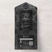 Donker Gothic Zwart Damask QR Code All In One Uitnodiging (Binnen)