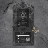 Donker Gothic Zwart Damask QR Code All In One Uitnodiging