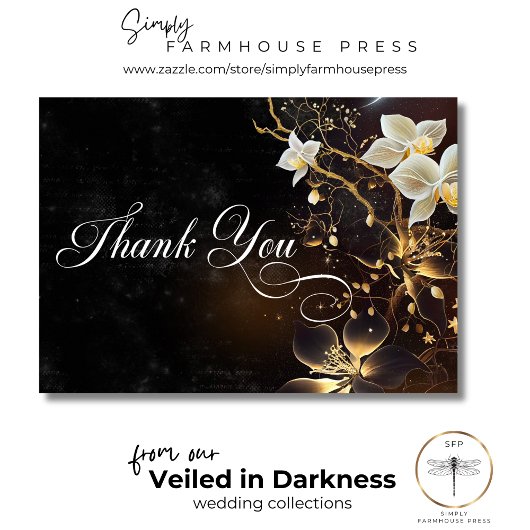 Donker Gothic Zwart & Wit Orchidee Spells Bruiloft Bedankkaart