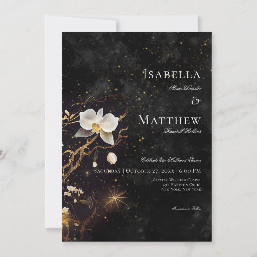 Donker Gothic Zwart & Wit Orchidee Spells Bruiloft Kaart (Voorkant)