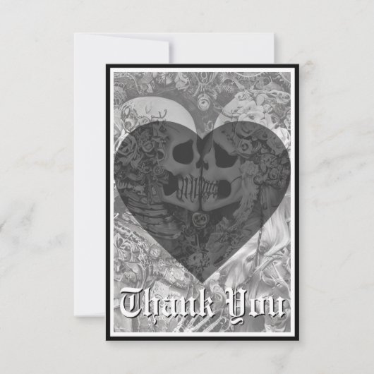 Donker Gothic Zwart & Wit Skelet Paar Bruiloft Bedankkaart (Voorkant)