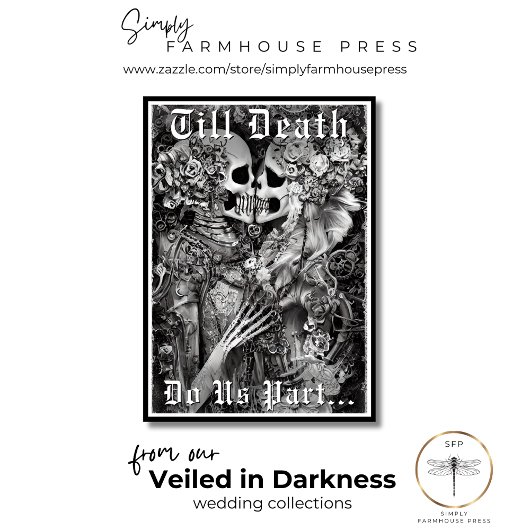 Donker Gothic Zwart & Wit Skelet Paar Bruiloft Kaart