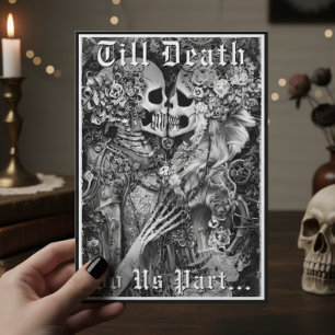 Donker Gothic Zwart & Wit Skelet Paar Bruiloft Kaart