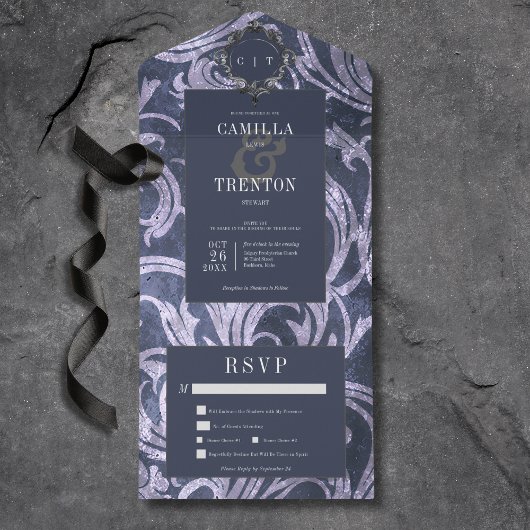 Donker Gotisch Antiek Paarse Damast Diner All In One Uitnodiging