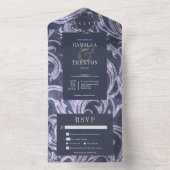 Donker Gotisch Antiek Paarse Damast Diner All In One Uitnodiging (Binnen)