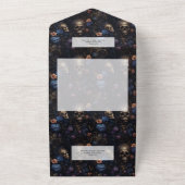 Donker Gotisch  Blauw Bloemen & Schedels Geen Dine All In One Uitnodiging (Buitenkant)