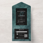 Donker Gotisch Blauwgroen & Zwart Diamant QR Code All In One Uitnodiging (Binnen)