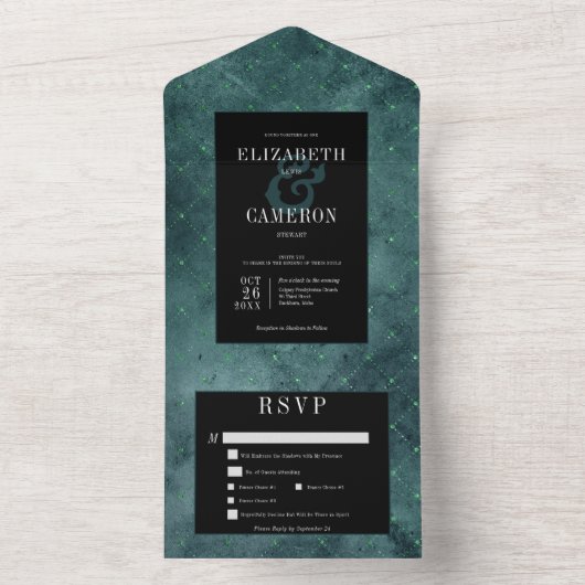 Donker Gotisch Blauwgroen & Zwart  Diamond Dinner All In One Uitnodiging (Binnen)