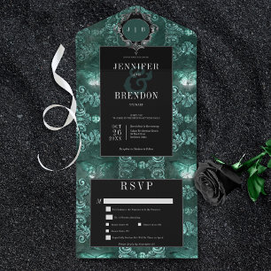 Donker Gotisch Blauwgroen & Zwart  Moth Diner All In One Uitnodiging