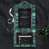 Donker Gotisch Blauwgroen & Zwart  Moth Diner All In One Uitnodiging