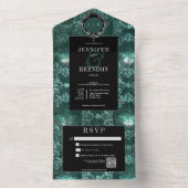 Donker Gotisch Blauwgroen & Zwart Moth QR Code All In One Uitnodiging (Binnen)