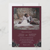 Donker Gotisch Bloemen Bourgondië Foto Bruiloft Kaart (Voorkant)