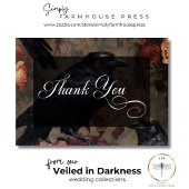 Donker Gotisch  Blush Bloemen & Zwart Ravens Bedankkaart