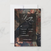 Donker Gotisch  Blush Bloemen & Zwart Ravens RSVP Kaartje (Voorkant)