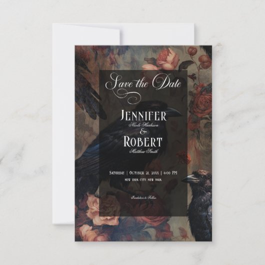 Donker Gotisch  Blush Bloemen & Zwart Ravens Save The Date (Voorkant)