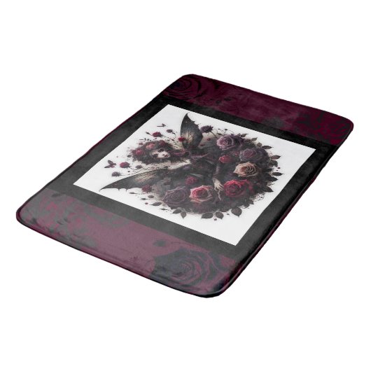 Donker Gotisch Bos Fairy Bloemen Rozen Bourgondië Badmat (Gekanteld)