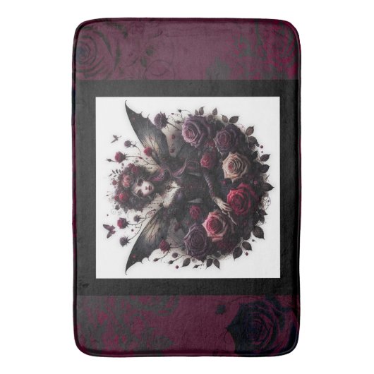 Donker Gotisch Bos Fairy Bloemen Rozen Bourgondië Badmat (Voorkant Verticaal)