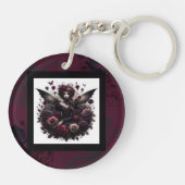 Donker Gotisch Bos Fairy Bloemen Rozen Bourgondië Sleutelhanger (Achterkant)