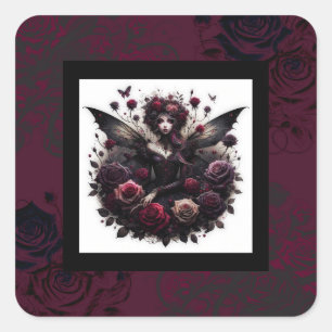 Donker Gotisch Bos Fairy Bloemen Rozen Bourgondië Vierkante Sticker